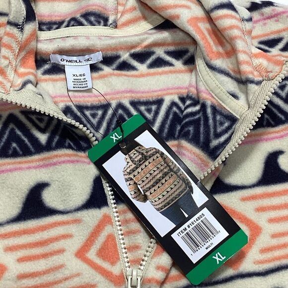 O’Neill Fleece Pullover Jacket NWT Multi Color Hood Quarter Zip XL - Picture 10 of 12